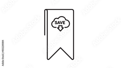 Bookmark Icon with Cloud Save Symbol Isolated on White Line Art Vector