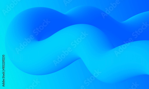 A wavy 3D ribbon curl. Weightless fluid line, stripe shape in bright azure blue teal turquoise cyan cerulean smooth gradients. Dynamical background. Futuristic web design. ZigZag. Sleek texture.