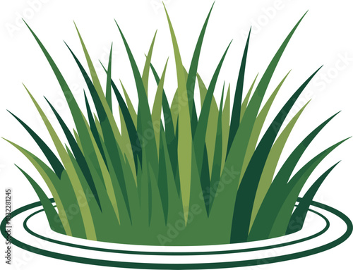 Vibrant green grass sprouts from calm water ripples, symbolizing growth and renewal.