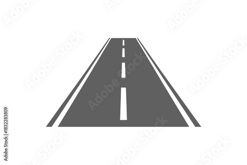 A gray road with white lane markings stretching into the distance view