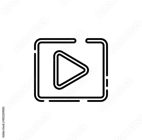 Play button icon inside a square with rounded corners and dashed lines
