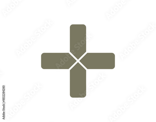 Illustration of a plus sign with rounded edges in a muted green color