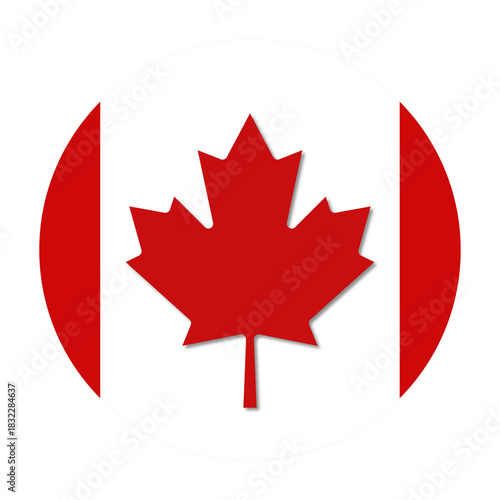 Circular canadian flag with red maple leaf symbol isolated on transparent background
