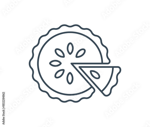 Outline drawing of a pie with a slice removed showing the filling inside