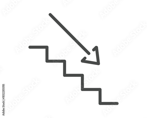 Illustration of a staircase with an arrow pointing downwards diagonally