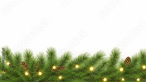 A festive Christmas garland decorated with pinecones and glowing lights. A perfect backdrop for holiday-themed design