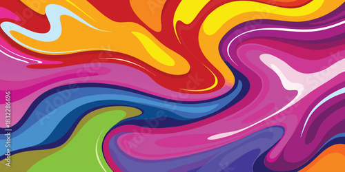 Abstract colorful wave design, bright illustration with curved lines, vector swirl art pattern, rainbow texture wallpaper