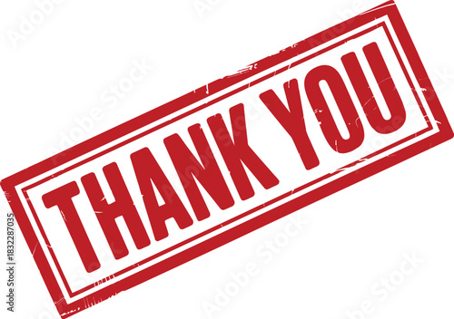 Distressed Red Thank You Stamp with Angled Perspective Shows Appreciation and Gratitude for Kindness and Thoughtfulness Received