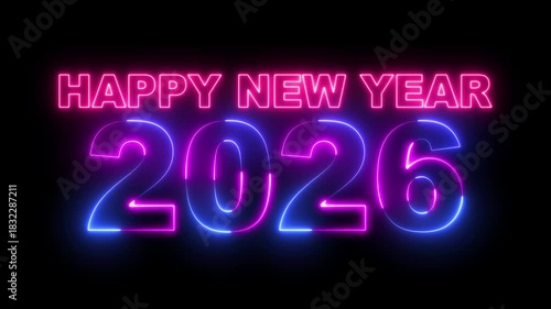 Glowing Happy New Year 2026 digits text animation on transparent background. New Year celebration futuristic technology concept. Planning opportunity challenge business strategy concept. 4K video