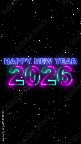 Glowing Happy New Year 2026 digits text animation on transparent background. New Year celebration futuristic technology concept. Planning opportunity challenge business strategy concept. 4K video