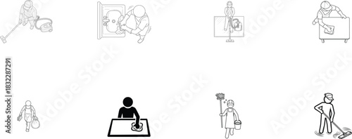 Cleaning and Sanitation Icons janitor hygiene