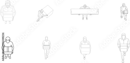 Diverse line art depictions of individuals carrying packages