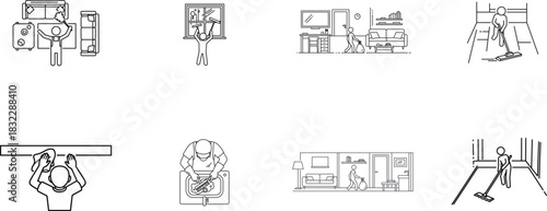 Home Cleaning and Maintenance Icons Keywords: cleaning, home, icons, set, housekeeping, service