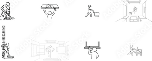 Housekeeping and Cleaning Icons Set Keywords: cleaning, housekeeping, icons, set, service