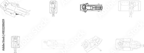 Line Art Drawings of People Relaxing on Furniture and Beds Keywords: line art, illustration