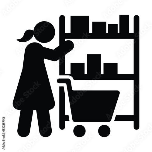 Shopping icon pictogram customer browsing at shop glyph vector illustration