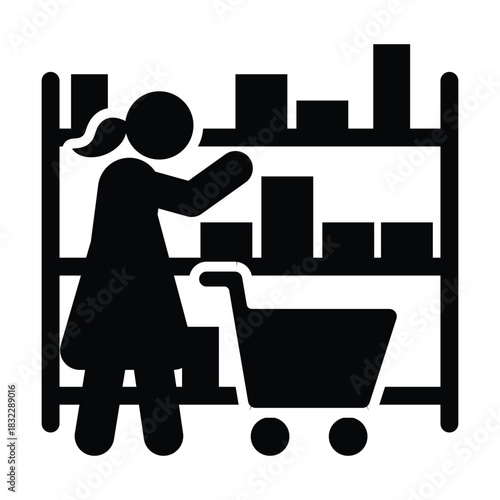Shopping icon pictogram customer browsing at shop glyph vector illustration