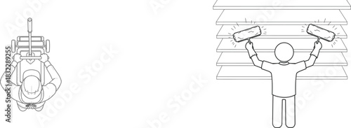 Person Cleaning Window Blinds with Two Brushes vector