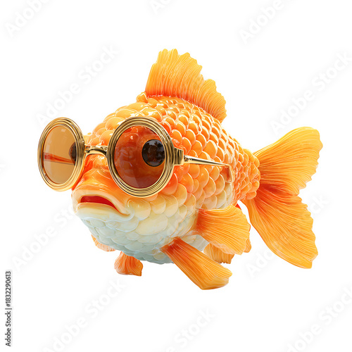 Goldfish with sunglasses isolated on white background