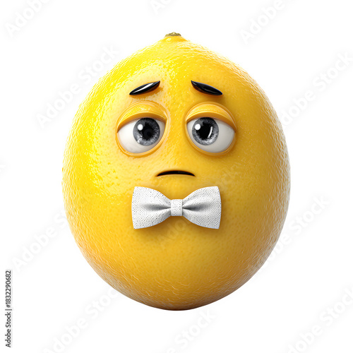 Anxious lemon with bow tie 3d rendered isolated on white background