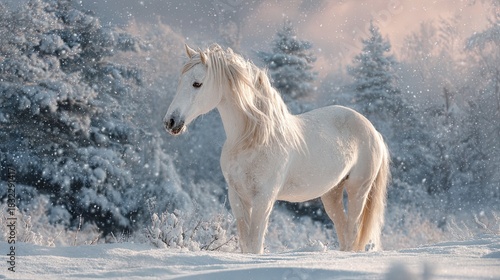 Fast and graceful horse is a symbol of the new year 2026 in a winter atmosphere