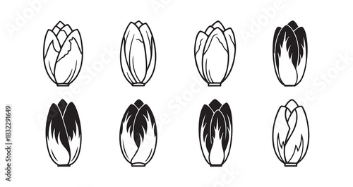 Endive icon 6 pec set black line art
