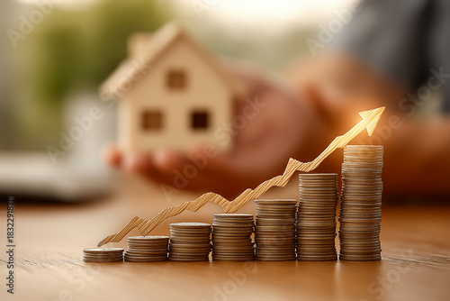 安定した家賃収入と不動産経営の成長を表す模型