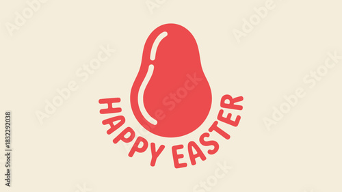 Modern minimalist red easter egg graphic with happy easter text on a cream background