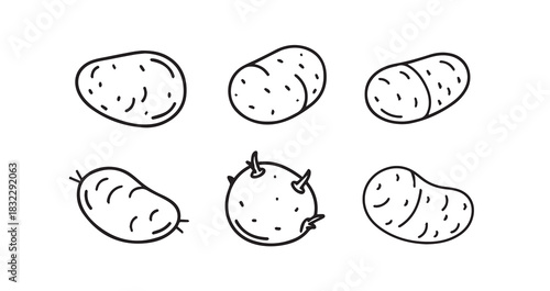 Potato icon 6 pec set black line art
