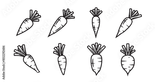 Carrot icon 6 pec set black line art