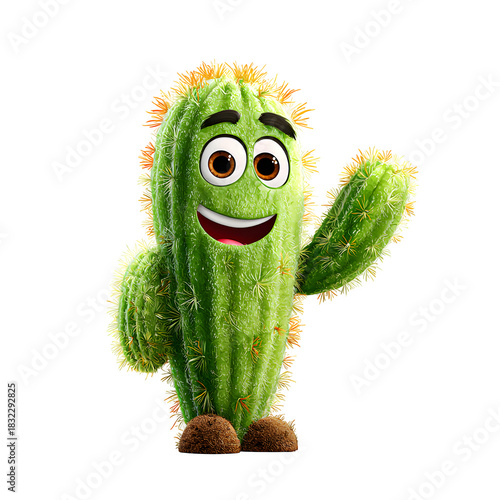 Smiling cactus character isolated on white background
