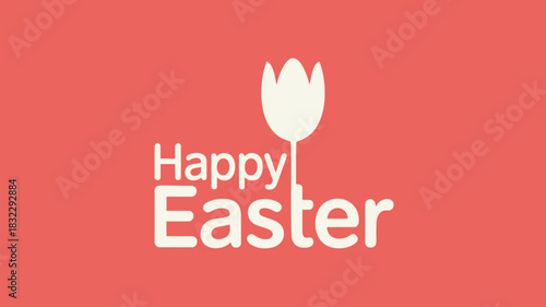 Minimalist happy easter greeting with a white tulip silhouette on a coral background