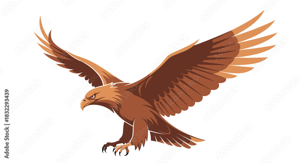Obraz premium Cartoon eagle illustration with spread wings isolated on white background representing freedom and strength