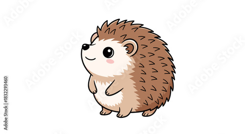 Cute happy hedgehog cartoon style illustration smiling sweetly isolated on white background digital art