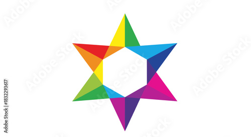 Abstract colorful geometric six-pointed star symbol representing diversity unity and connection isolated on white background