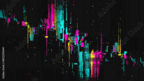 Colorful VHS Glitch Screen Effect. Abstract Technology Background