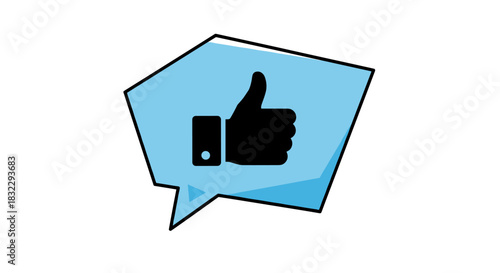 Cartoon illustration positive thumbs up gesture in blue message bubble isolated on white background