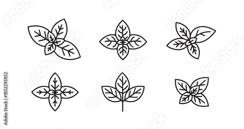 Mint icon 6 pec set black line art