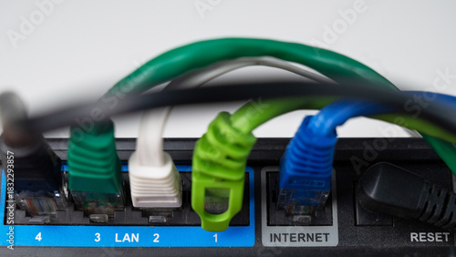 Colorful Ethernet Cables Connected to a Router. 