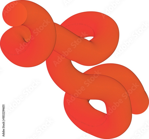 Abstract orange 3d shape with textured surface isolated on