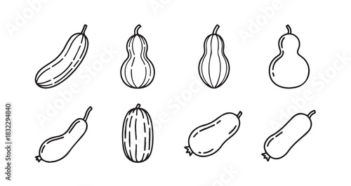 Snake Gourd icon 6 pec set black line art