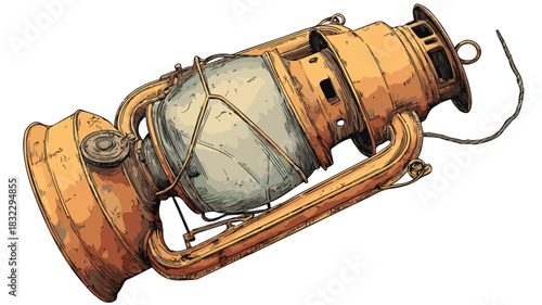Detailed Lantern with Broken Handle Vector Illustration for Design Projects