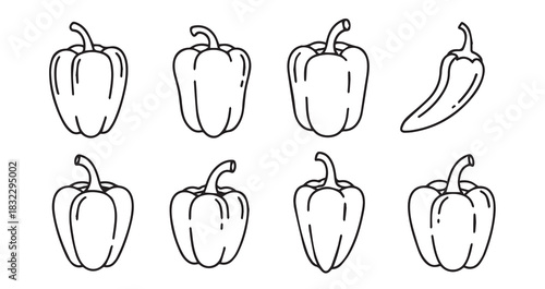 Sweet Pepper icon 6 pec set black line art