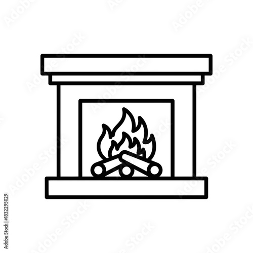 Cozy fireplace with flames and logs in minimalistic style  