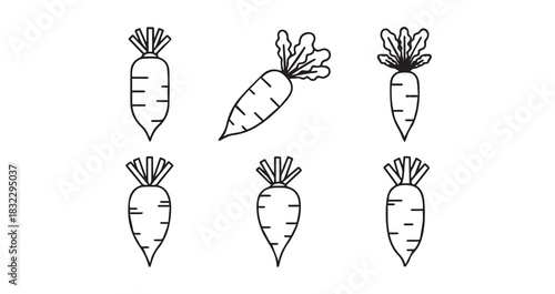 Carrot icon 6 pec set black line art