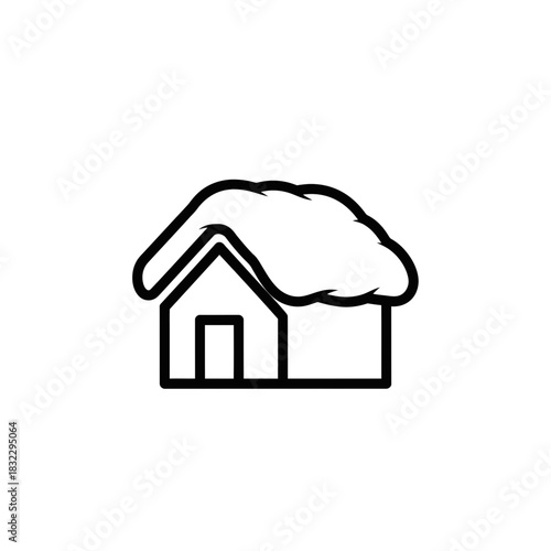 Simple line drawing of a house with snow on the roof  
