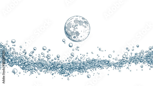 Moon and Water Bubbles Vector Drawing with Outline for Creative Design Projects