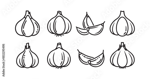 Garlic icon 6 pec set black line art