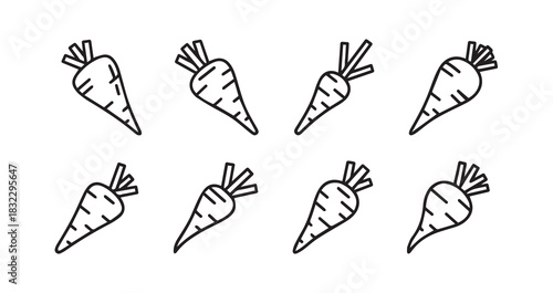 Carrot icon 6 pec set black line art