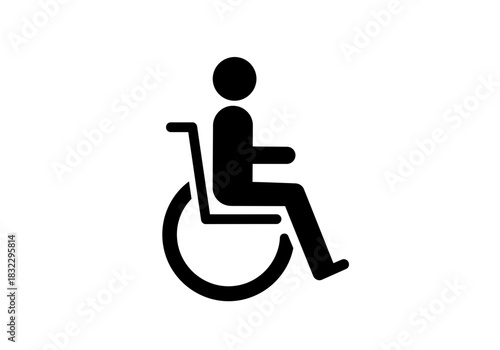 A silhouette Illustration of a sick person in a wheelchair icon on a plain white surface for accessibility needs